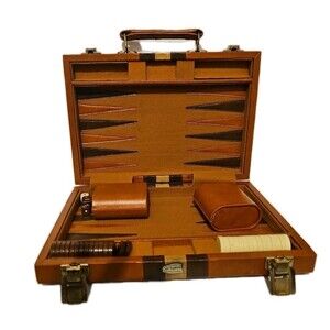 Vintage Fred Roberts SF Backgammon Set Brown Case Size 10.5inx 7.5in Travel size